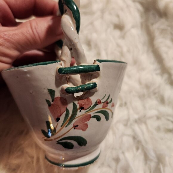 Ceramic Hand-Painted Italian Twisted Handle Trinket cup 5"x4.5" - Picture 5 of 5